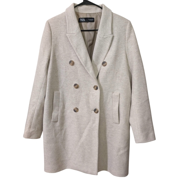 Zara Women's M Double Breasted Mid Length Coat - Oatmeal - Picture 1 of 7